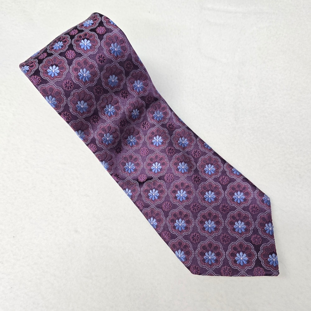 John W Nordstrom Mens Silk Tie Purple Blue Floral Medallion Geometric Necktie